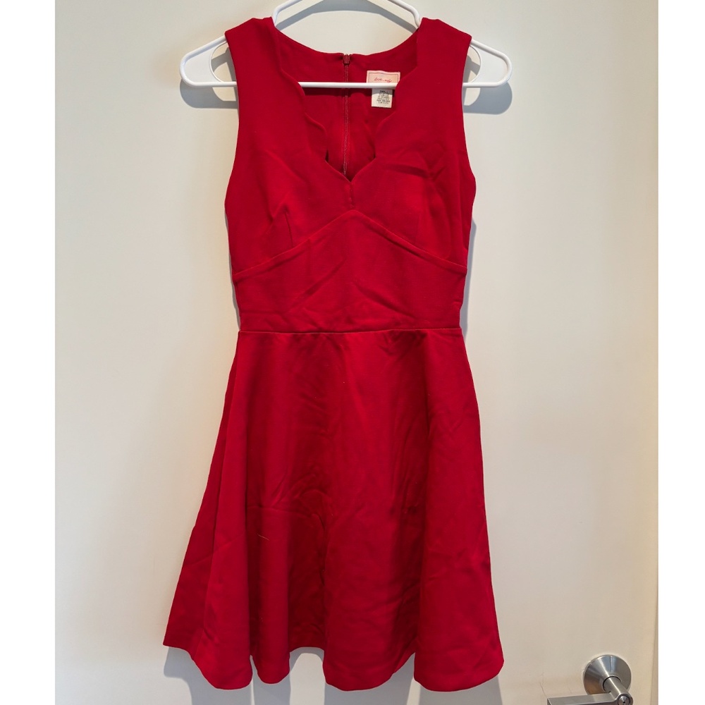 Love…Ady Red Scalloped Fit & Flare Dress